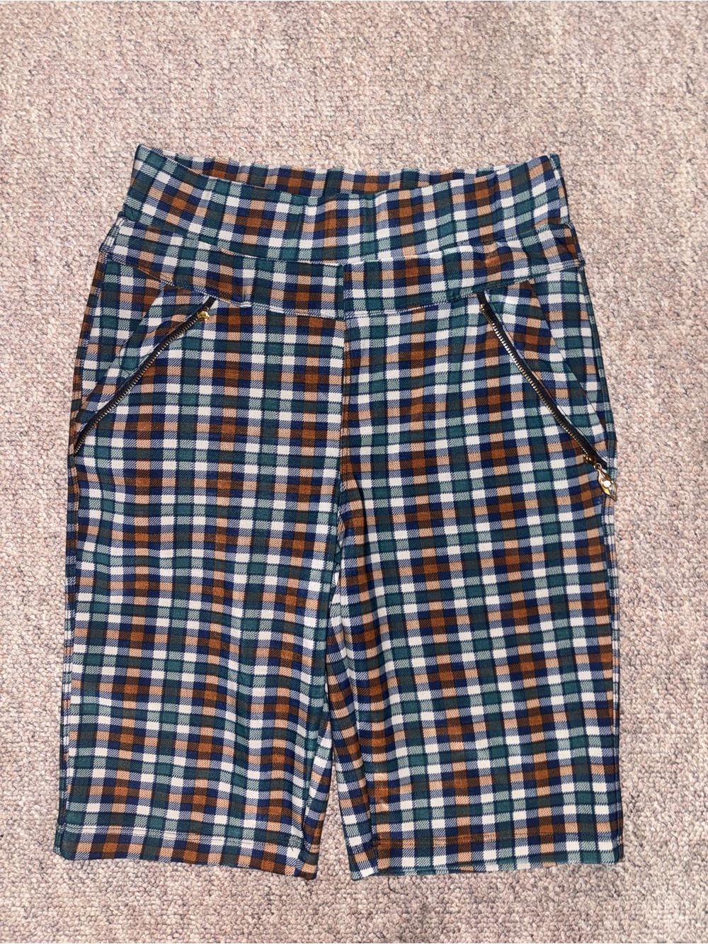 Checkered Women’s Shorts in Green and Brown
